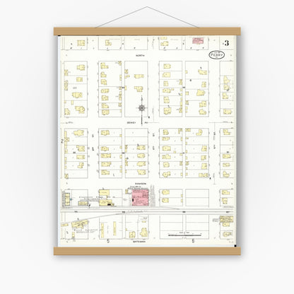 Old map wall art mockup — magnetic wood frame on white wall — Sanborn Fire Insurance Map from Perry, Dallas County, Iowa (1911), Sheet #0003