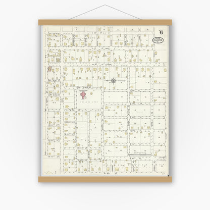 Old map wall art mockup — magnetic wood frame on white wall — Sanborn Fire Insurance Map from Cooper, Delta County, Texas (1914), Sheet #0006