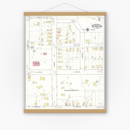 Old map wall art mockup — magnetic wood frame on white wall — Sanborn Fire Insurance Map from Port Washington, Ozaukee County, Wisconsin (1922), Sheet #0002