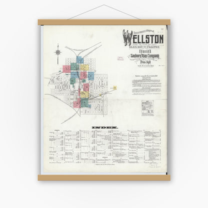 Old map wall art mockup — magnetic wood frame on white wall — Sanborn Fire Insurance Map from Wellston, Jackson County, Ohio (1911) - Complete Map Set