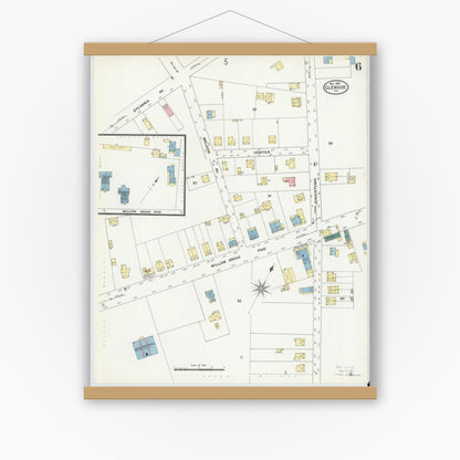 Old map wall art mockup — magnetic wood frame on white wall — Sanborn Fire Insurance Map from Glenside, Montgomery County, Pennsylvania (1909), Sheet #0006