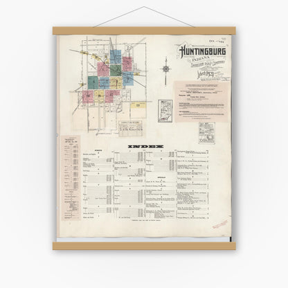 Old map wall art mockup — magnetic wood frame on white wall — Sanborn Fire Insurance Map from Huntingburg, Dubois County, Indiana (1949) - Complete Map Set