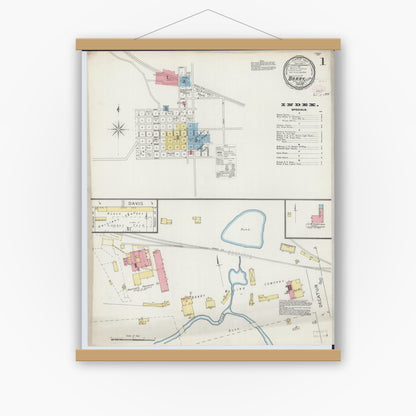 Old map wall art mockup — magnetic wood frame on white wall — Sanborn Fire Insurance Map from Barry, Pike County, Illinois (1894) - Complete Map Set