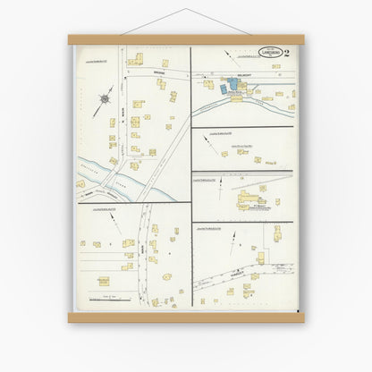 Old map wall art mockup — magnetic wood frame on white wall — Sanborn Fire Insurance Map from Lanesboro, Susquehanna County, Pennsylvania (1911), Sheet #0002