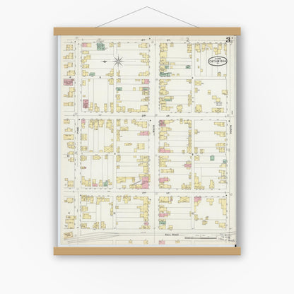 Old map wall art mockup — magnetic wood frame on white wall — Sanborn Fire Insurance Map from Catawissa, Columbia County, Pennsylvania (1896), Sheet #0003