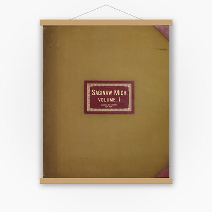 Old map wall art mockup — magnetic wood frame on white wall — Sanborn Fire Insurance Map from Saginaw, Saginaw County, Michigan (1950), Sheet #0001