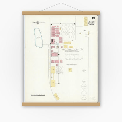 Old map wall art mockup — magnetic wood frame on white wall — Sanborn Fire Insurance Map from Texas City, Galveston County, Texas (1912), Sheet #0013