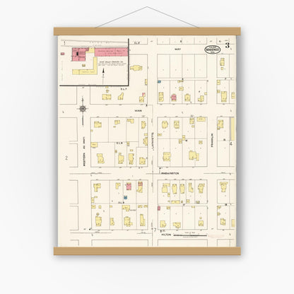 Old map wall art mockup — magnetic wood frame on white wall — Sanborn Fire Insurance Map from Marengo, Iowa County, Iowa (1922), Sheet #0003