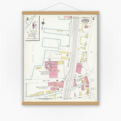 Old map wall art mockup — magnetic wood frame on white wall — Sanborn Fire Insurance Map from Ossining, Westchester County, New York (1924), Sheet #0002