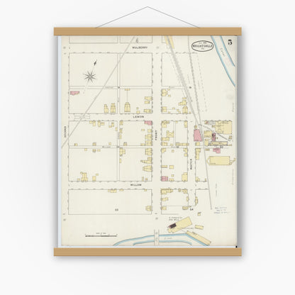 Old map wall art mockup — magnetic wood frame on white wall — Sanborn Fire Insurance Map from Wrightsville, York County, Pennsylvania (1894), Sheet #0005