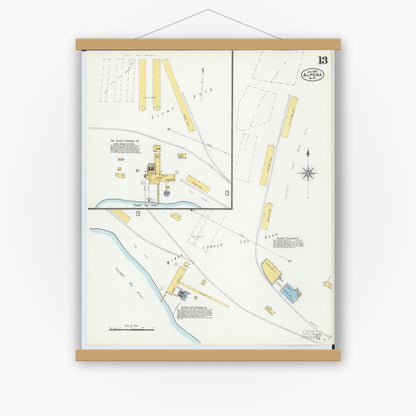 Old map wall art mockup — magnetic wood frame on white wall — Sanborn Fire Insurance Map from Alpena, Alpena County, Michigan (1901), Sheet #0013