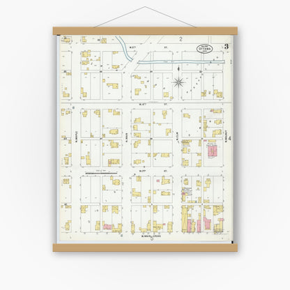 Old map wall art mockup — magnetic wood frame on white wall — Sanborn Fire Insurance Map from Ottawa, Putnam County, Ohio (1900), Sheet #0003