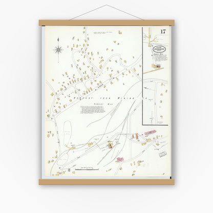 Old map wall art mockup — magnetic wood frame on white wall — Sanborn Fire Insurance Map from Ironwood, Gogebic County, Michigan (1908), Sheet #0017