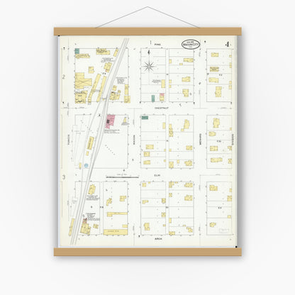 Old map wall art mockup — magnetic wood frame on white wall — Sanborn Fire Insurance Map from Mason City, Mason County, Illinois (1909), Sheet #0004