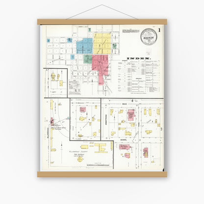 Old map wall art mockup — magnetic wood frame on white wall — Sanborn Fire Insurance Map from Waukon, Allamakee County, Iowa (1902) â€” Complete Set