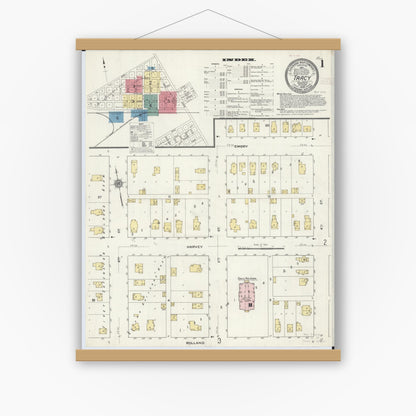 Old map wall art mockup — magnetic wood frame on white wall — Sanborn Fire Insurance Map from Tracy, Lyon County, Minnesota (1909) - Complete Map Set