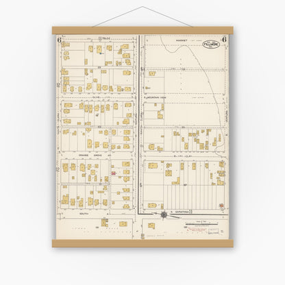 Old map wall art mockup — magnetic wood frame on white wall — Sanborn Fire Insurance Map from Fillmore, Ventura County, California (1923), Sheet #0006