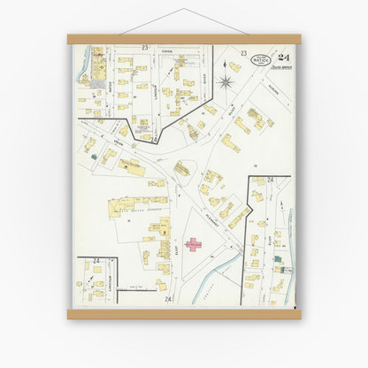 Old map wall art mockup — magnetic wood frame on white wall — Sanborn Fire Insurance Map from Natick, Middlesex County, Massachusetts (1909), Sheet #0024