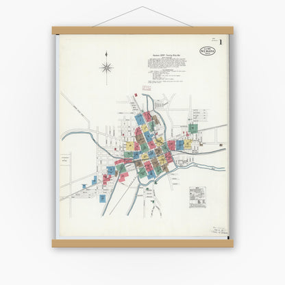 Old map wall art mockup — magnetic wood frame on white wall — Sanborn Fire Insurance Map from Newark, Licking County, Ohio (1905) - Complete Map Set