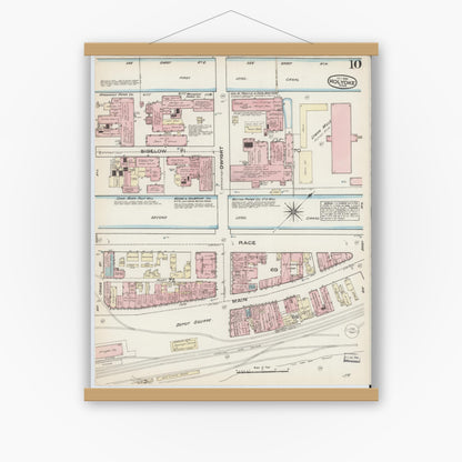 Old map wall art mockup — magnetic wood frame on white wall — Sanborn Fire Insurance Map from Holyoke, Hampden County, Massachusetts (1884), Sheet #0010