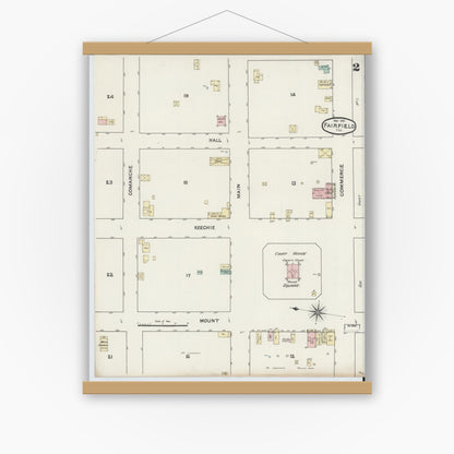 Old map wall art mockup — magnetic wood frame on white wall — Sanborn Fire Insurance Map from Fairfield, Freestone County, Texas (1891), Sheet #0002