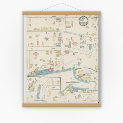 Old map wall art mockup — magnetic wood frame on white wall — Sanborn Fire Insurance Map from Brownville, Jefferson County, New York (1895) - Complete Map Set