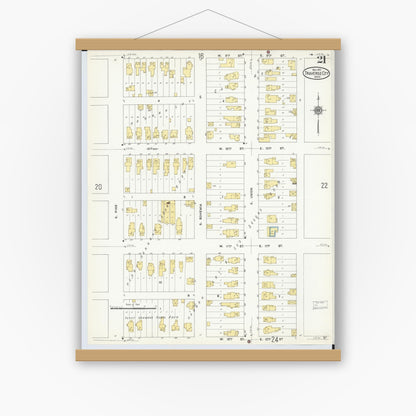 Old map wall art mockup — magnetic wood frame on white wall — Sanborn Fire Insurance Map from Traverse City, Grand Traverse County, Michigan (1910), Sheet #0021
