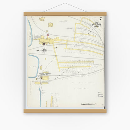 Old map wall art mockup — magnetic wood frame on white wall — Sanborn Fire Insurance Map from Antigo, Langlade County, Wisconsin (1892), Sheet #0007