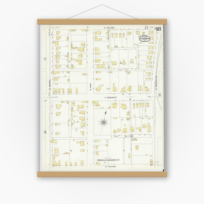 Old map wall art mockup — magnetic wood frame on white wall — Sanborn Fire Insurance Map from Sherman, Grayson County, Texas (1908), Sheet #0018