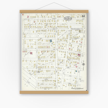 Old map wall art mockup — magnetic wood frame on white wall — Sanborn Fire Insurance Map from Poplar Bluff, Butler County, Missouri (1917), Sheet #0014