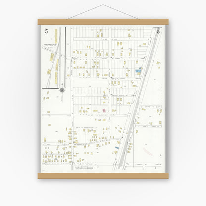 Old map wall art mockup — magnetic wood frame on white wall — Sanborn Fire Insurance Map from Pompano, Broward County, Florida (1939), Sheet #0005