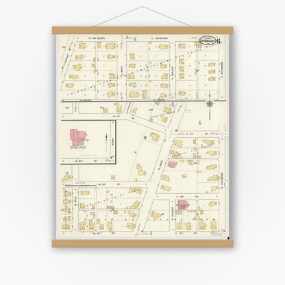 Old map wall art mockup — magnetic wood frame on white wall — Sanborn Fire Insurance Map from Fairmount, Grant County, Indiana (1916), Sheet #0006