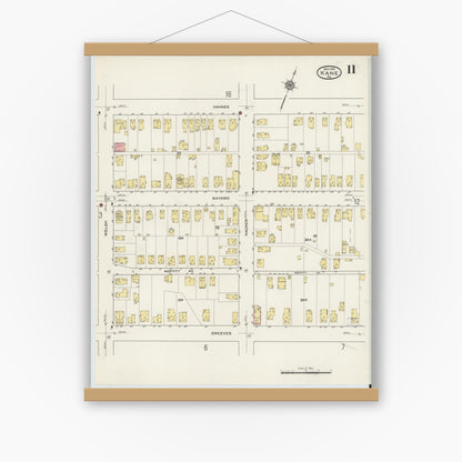 Old map wall art mockup — magnetic wood frame on white wall — Sanborn Fire Insurance Map from Kane, McKean County, Pennsylvania (1915), Sheet #0011