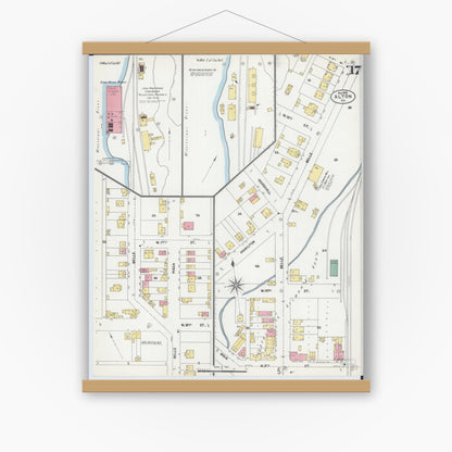 Old map wall art mockup — magnetic wood frame on white wall — Sanborn Fire Insurance Map from Alton, Madison County, Illinois (1902), Sheet #0017