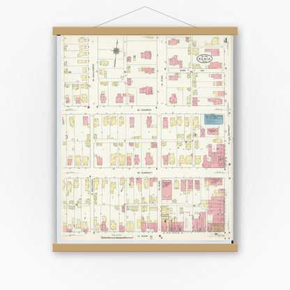 Old map wall art mockup — magnetic wood frame on white wall — Sanborn Fire Insurance Map from Xenia, Greene County, Ohio (1910), Sheet #0004