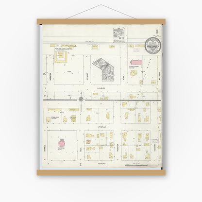 Old map wall art mockup — magnetic wood frame on white wall — Sanborn Fire Insurance Map from Pinckney, Livingston County, Michigan (1913) - Complete Map Set