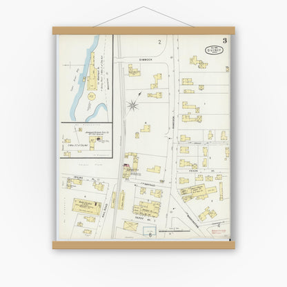 Old map wall art mockup — magnetic wood frame on white wall — Sanborn Fire Insurance Map from Quincy, Norfolk County, Massachusetts (1896), Sheet #0003