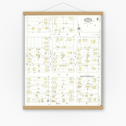 Old map wall art mockup — magnetic wood frame on white wall — Sanborn Fire Insurance Map from Sheldon, O'Brien County, Iowa (1909), Sheet #0002