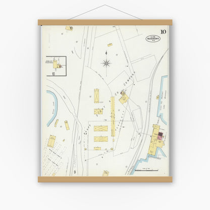 Old map wall art mockup — magnetic wood frame on white wall — Sanborn Fire Insurance Map from Menomonie, Dunn County, Wisconsin (1902), Sheet #0010