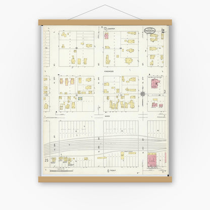 Old map wall art mockup — magnetic wood frame on white wall — Sanborn Fire Insurance Map from Brainerd, Crow Wing County, Minnesota (1913), Sheet #0002