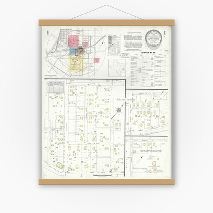 Old map wall art mockup — magnetic wood frame on white wall — Sanborn Fire Insurance Map from Dayton, Liberty County, Texas (1943) - Complete Map Set