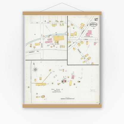 Old map wall art mockup — magnetic wood frame on white wall — Sanborn Fire Insurance Map from Washington, Washington County, Pennsylvania (1900), Sheet #0027