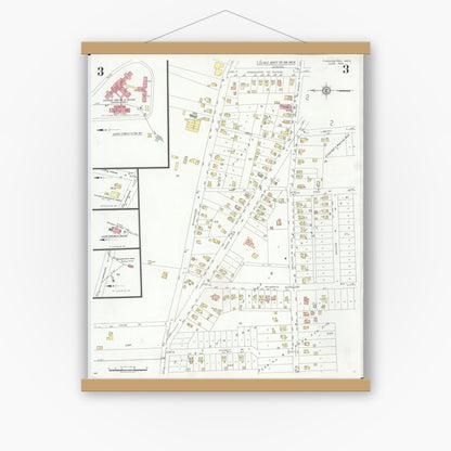 Old map wall art mockup — magnetic wood frame on white wall — Sanborn Fire Insurance Map from Farmington, Oakland County, Michigan (1933), Sheet #0003