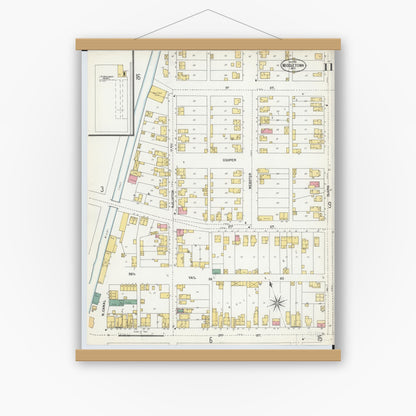 Old map wall art mockup — magnetic wood frame on white wall — Sanborn Fire Insurance Map from Middletown, Butler County, Ohio (1901), Sheet #0011