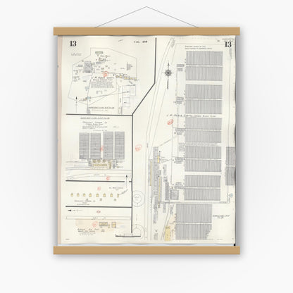 Old map wall art mockup — magnetic wood frame on white wall — Sanborn Fire Insurance Map from Borger, Hutchinson County, Texas (1950), Sheet #0013