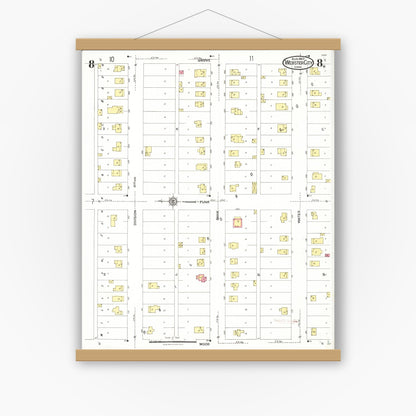 Old map wall art mockup — magnetic wood frame on white wall — Sanborn Fire Insurance Map from Webster City, Hamilton County, Iowa (1923), Sheet #0008