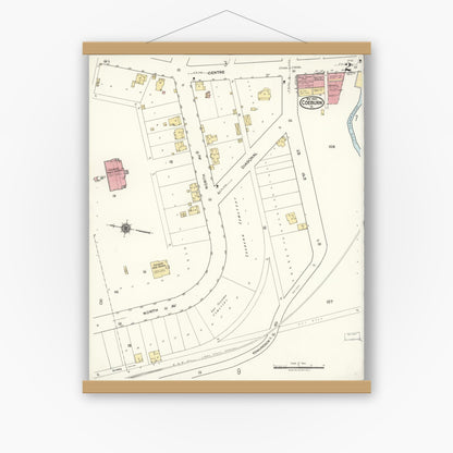 Old map wall art mockup — magnetic wood frame on white wall — Sanborn Fire Insurance Map from Coeburn, Wise County, Virginia (1922), Sheet #0002