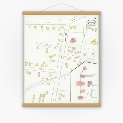 Old map wall art mockup — magnetic wood frame on white wall — Sanborn Fire Insurance Map from Baldwinville, Worcester County, Massachusetts (1912), Sheet #0005
