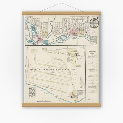 Old map wall art mockup — magnetic wood frame on white wall — Sanborn Fire Insurance Map from Merrill, Lincoln County, Wisconsin (1884) - Complete Map Set