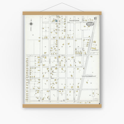 Old map wall art mockup — magnetic wood frame on white wall — Sanborn Fire Insurance Map from Kissimmee, Osceola County, Florida (1920), Sheet #0011